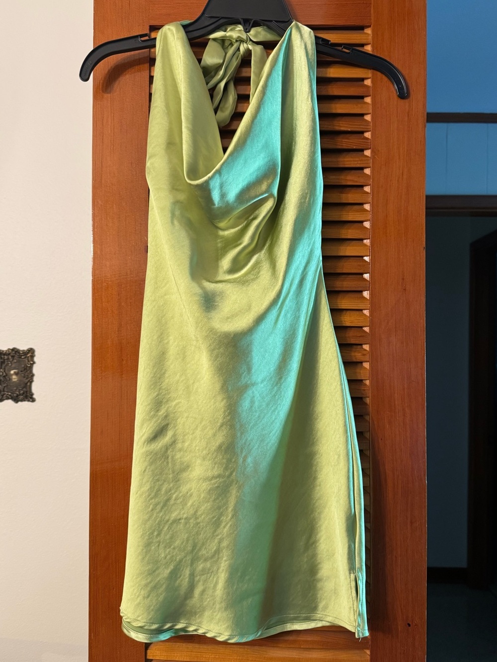 Showpo Waverly Halter Cowl-Neck Mini Dress in Lime Green
